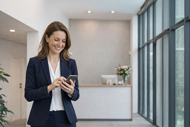 Kvindelig facility manager bruger Timesafe - FM kommer på den strategiske dagsorden