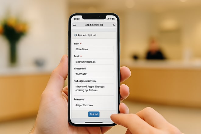 Tjek ind / Tjek ud med TIMESAFE for følg med i hvem, der er på besøg i jeres bygninger